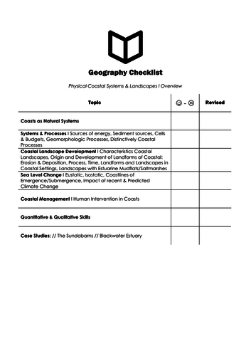 A Level Geography I Chapter 3: Coastal Systems Checklist