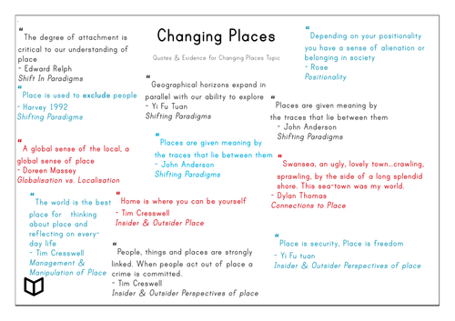 A Level Geography I Chapter 8: Changing Places I Key Quotes