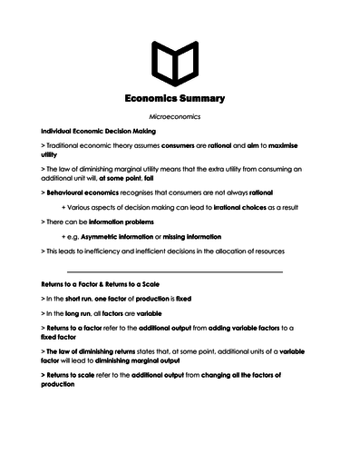 A Level Economics I Microeconomic Summary