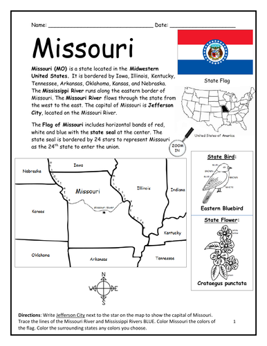 MISSOURI - Introductory Geography Worksheet | Teaching Resources