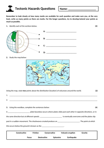 1. Tectonic hazards exam questions homework