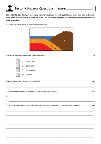2. Tectonic hazards exam questions homework