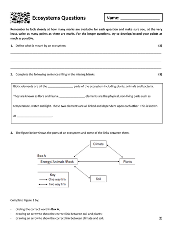 8. Ecosystems exam questions homework