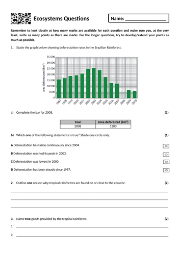 10. Ecosystems exam questions homework