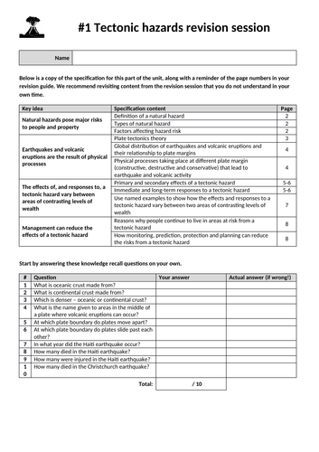 Revision lesson for ‘The challenges of natural hazards’ unit for AQA 9-1 GCSE specification