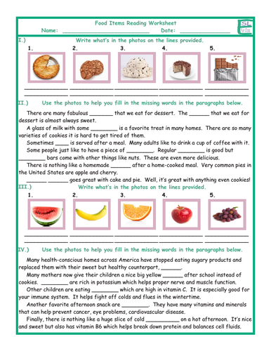 Food Items Reading-Conversation-Writing Worksheets | Teaching Resources