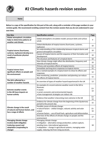 Revision lesson for 鈥楾he challenges of natural hazards鈥� unit for AQA 9-1 GCSE
