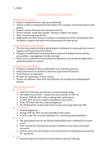 Voting Behaviour and the Media -Edexcel Politics A-Level 9PL0