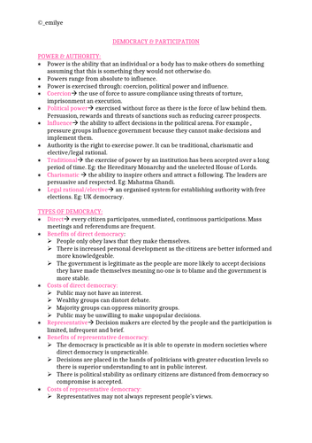 Democracy & Participation -Edexcel Politics A-Level  9PL0