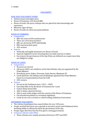 Parliament - Edexcel Politics A-Level 9PL0