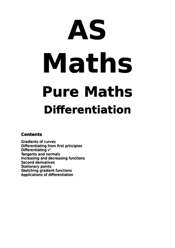 Maths A Level New Spec Differentiation Notes and Examples (Year 1)