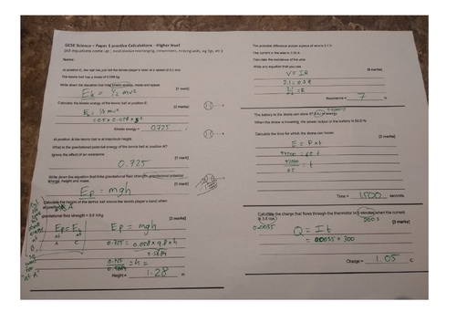 GCSE Science/Physics paper 1 calculation practice - Higher & Foundation