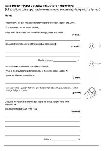 gcse sciencephysics paper 1 calculation practice higher foundation