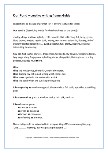 School Pond - Creative Writing Sheet + Guide, Yrs 2-4 | Teaching 