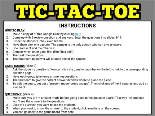 Tic Tac Toe Review (Google Slides Game Template)