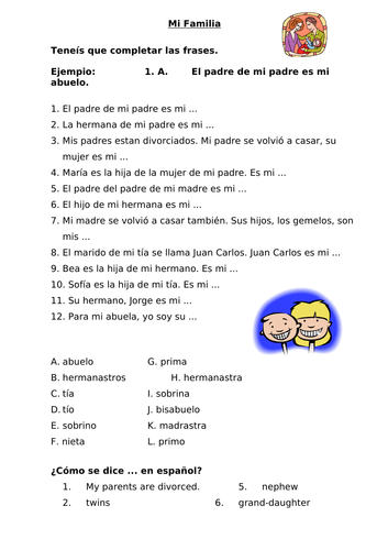 en mi familia year 7 spanish worksheets teaching resources