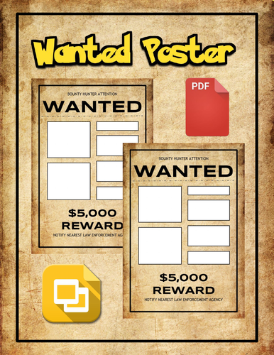 Wanted Poster (Editable in Google Slides) Teaching Resources