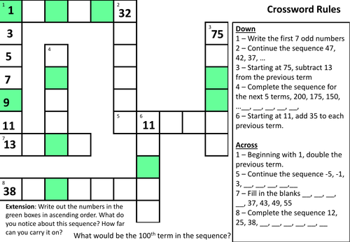 Sequences crossword | Teaching Resources