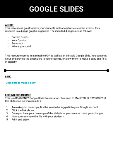 Current Evens Graphic Organizer (Editable in Google Slides) | Teaching ...