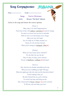 Song Moana You're Welcome by Dwayne Johnson comprehension worksheets ...