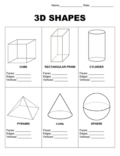 math 3d shapes worksheet teaching resources