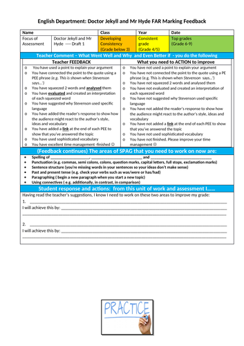 Doctor Jekyll and Mr Hyde - FAR Assessment Marking Sheet