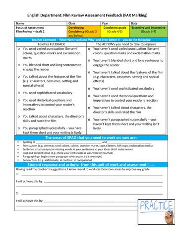 Film Review - FAR Marking Assessment Sheet