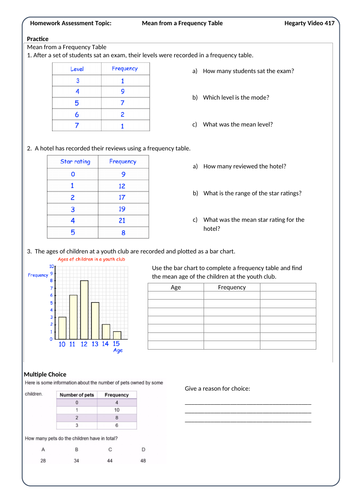 mean-from-a-frequency-table-homework-sheet-with-answers-teaching