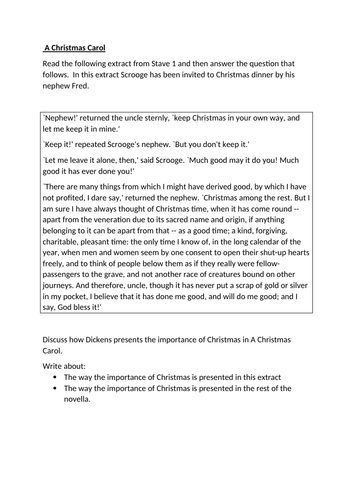 A Christmas Carol AQA Extract Questions  Teaching Resources