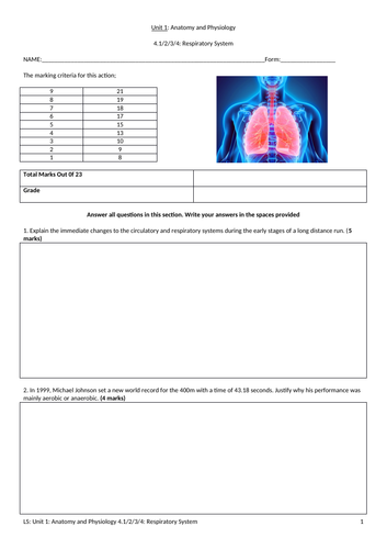 IGCSE PE (new spec 2018) 4.1/2/3/4 Energy Supply & the effects of exercise on the body exam