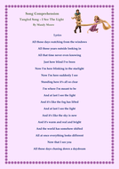 Tangled Movie Song I See The Light Comprehension Worksheet With