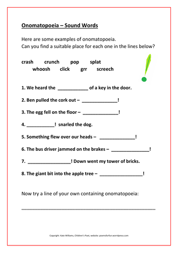 Onomatopoeia - fun slotting-in activity - Lower KS2