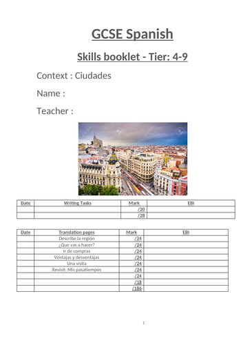 Ciudades Spanish GCSE skills booklet