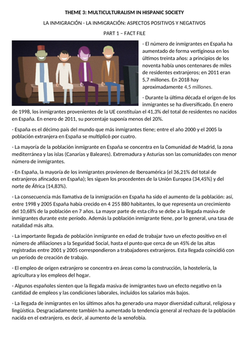 Spanish A Level: Immigration (La inmigración). Fact file, reading activities and translations.