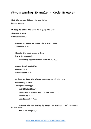 Python Programming – Code Breaker | Teaching Resources