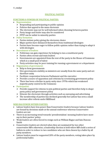 Political Parties -Edexcel Politics A-Level 9PL0