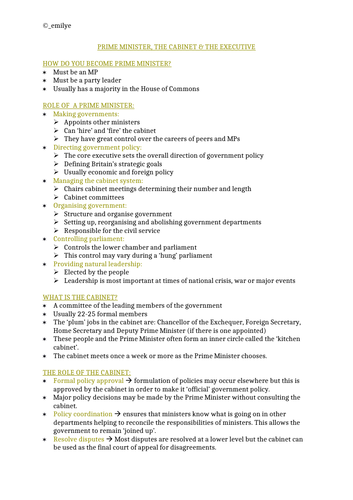 Prime Minister, The Cabinet & The Executive -Edexcel Politics A-Level 9PL0