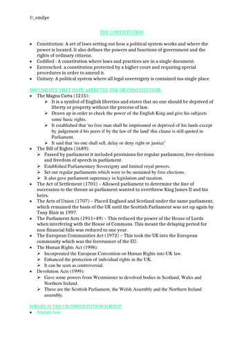 The Constitution- Edexcel Politics A-Level 9PL0