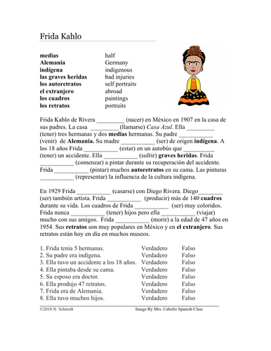 Frida Kahlo Spanish Biography: Imperfect/Preterite Practice (SUB PLAN)