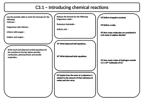 OCR Gateway A Combined Science - C3 Revision sheets