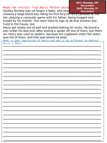 A series of weekly reading homework tasks | Teaching Resources