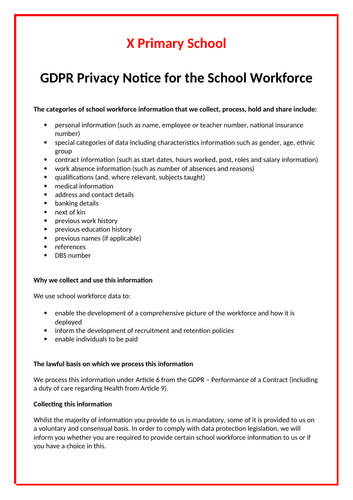 GDPR Model Privacy Notices, DPIA, Letters, Policies etc | Teaching ...