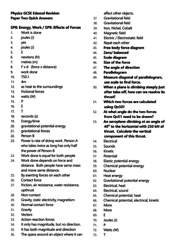 Edexcel GCSE Physics Paper Two Revision Quick Questions New Spec 2018 ...