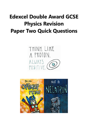 Edexcel GCSE Physics Paper Two Revision Quick Questions New Spec 2018 ...