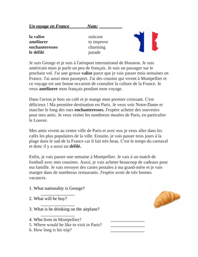 Un voyage en France Lecture en Français: French Reading (aller + infinitive)