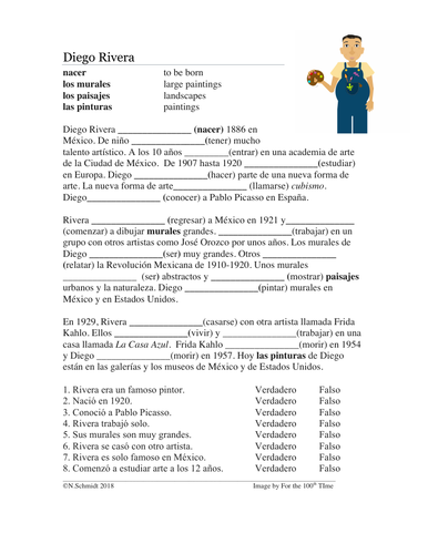 Diego Rivera Biography & Worksheet (Preterite vs. Imperfect) SUB PLAN!