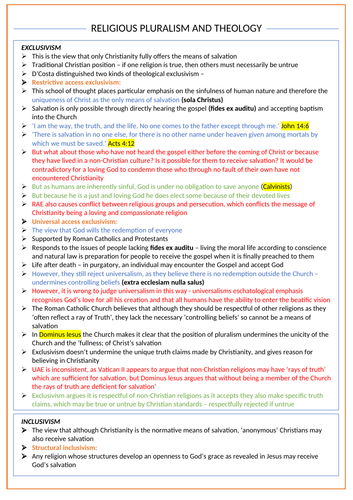 Pluralism and Theology - OCR Religious Studies A Level