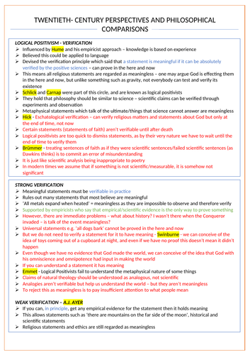 Twentieth Century Perspectives and Philosophical Comparisons - OCR Religious Studies A Level