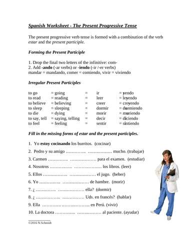 Present Progressive Spanish Worksheet