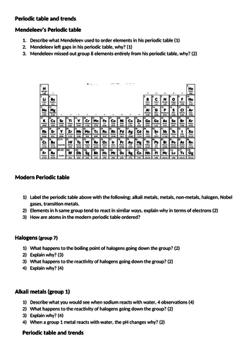 AQA Chemistry 9-1 Revision booklet for The periodic table . Summary ...